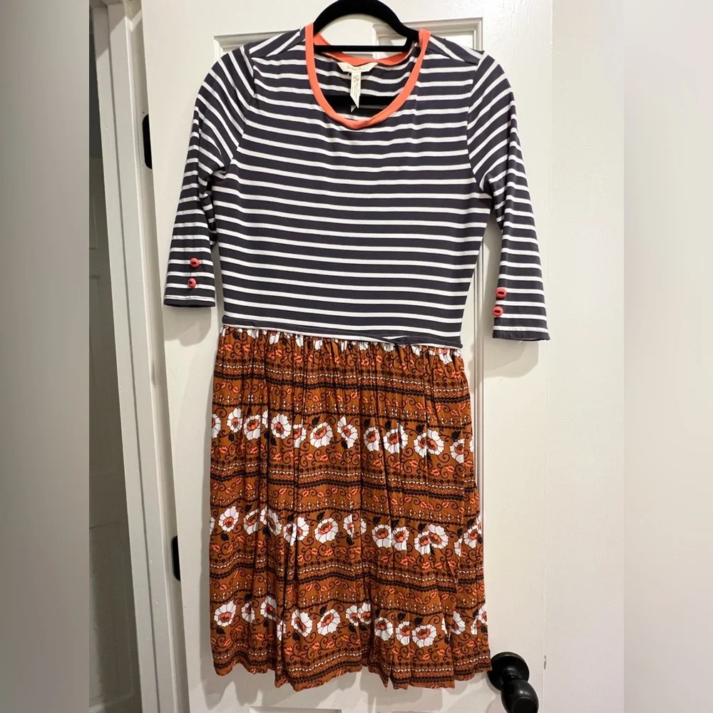 Matilda Jane Navy Striped and Orange Floral Midi Dress - Picture 1 of 1